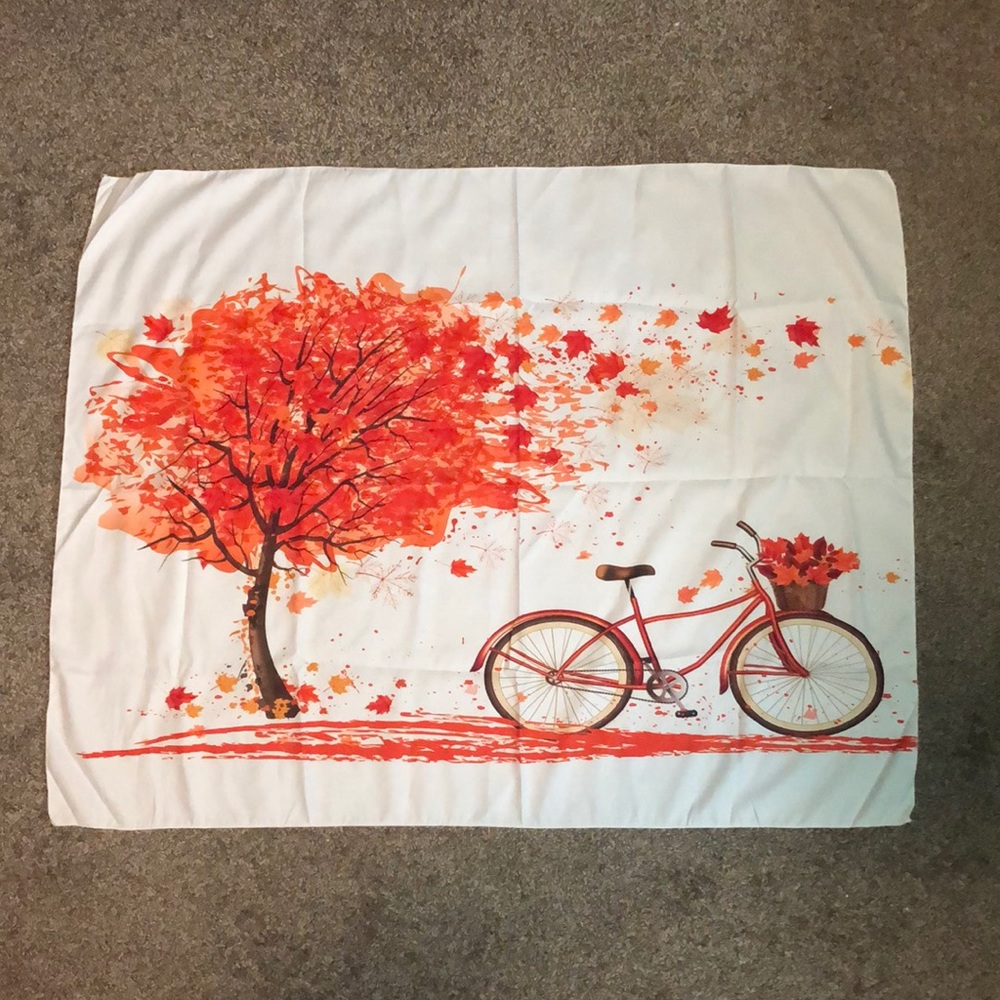 Autumn Fall tree leafs falling bicycle tapestry
